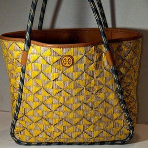 Tory Burch mosaic straw small tote